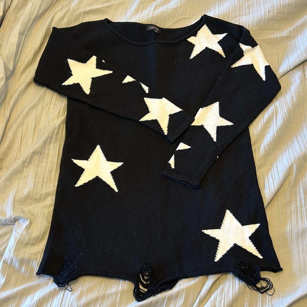 Black and white distressed star sweater size L/XL